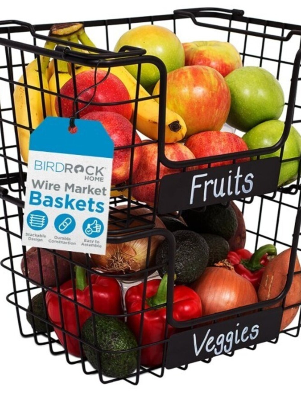 BRAND NEW: BirdRock Home Set of 2 Stacking Market Baskets-Black
